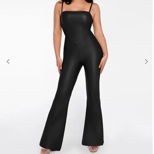 Popilush Shapewear Faux Leather Corset Bodice Slimming Jumpsuit